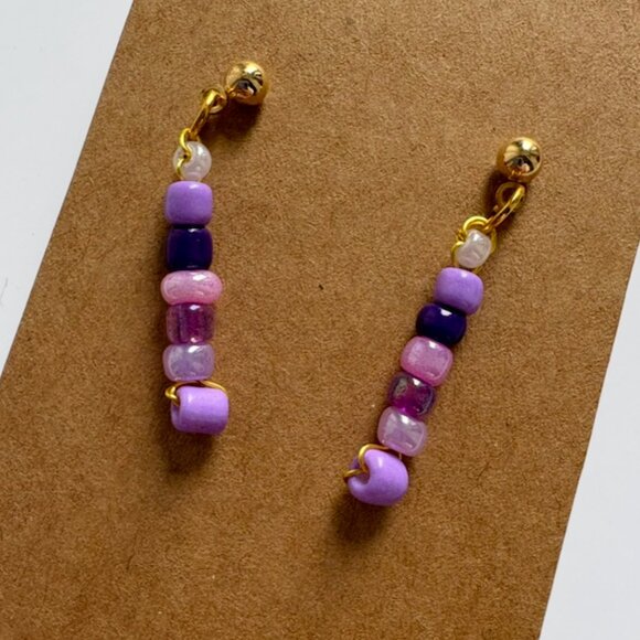 Handmade Beaded Dangle Earrings - Picture 2 of 5